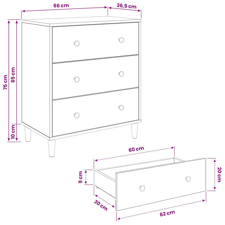 Skuffeskab RAALTE Blå marmorprint 66 x 36,5 x 75 cm Sonoma-eg