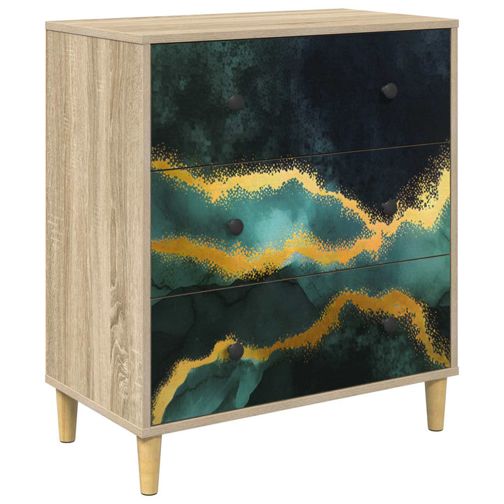 Skuffeskab WIJHE Teal marmorprint 66 x 36,5 x 75 cm Sonoma-eg