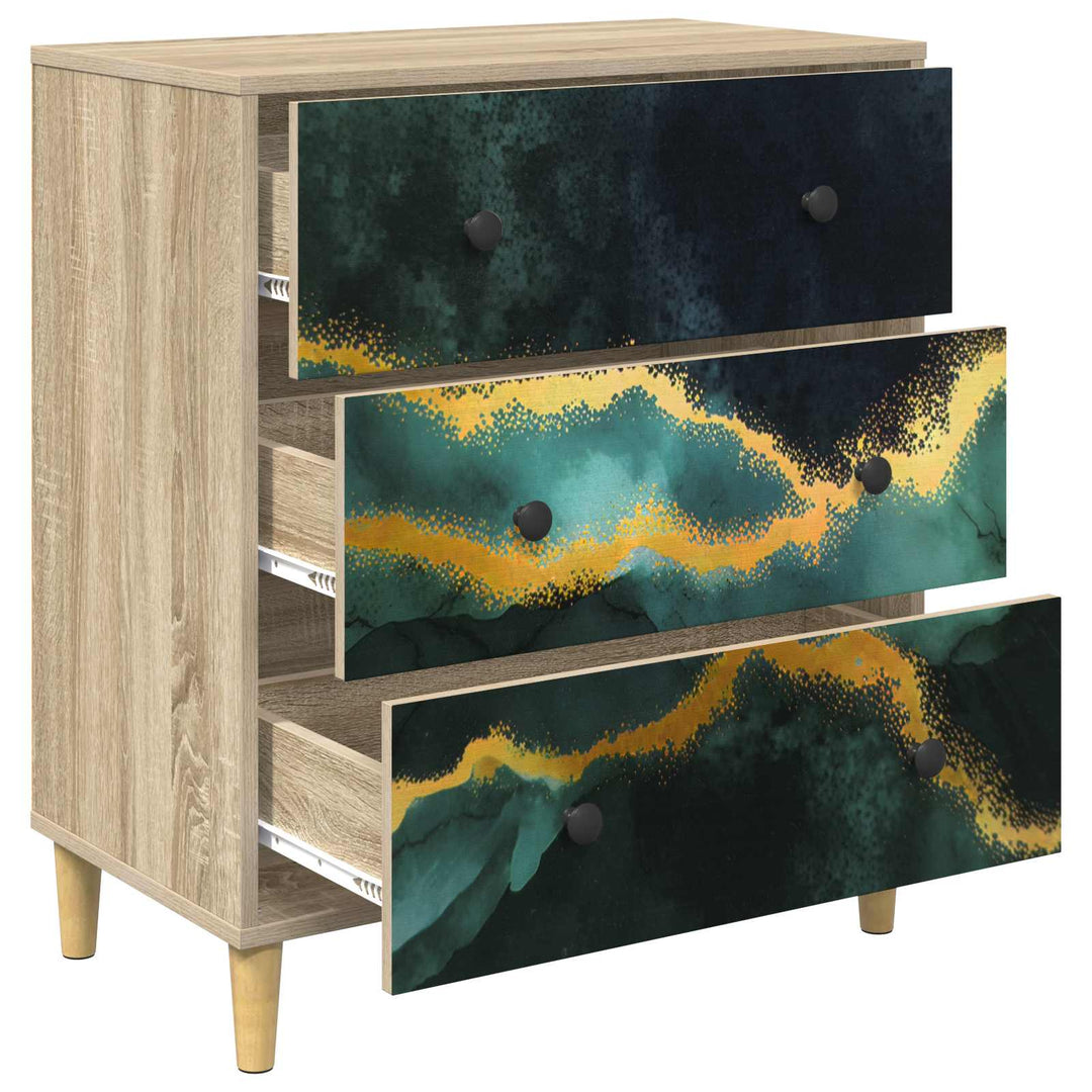 Skuffeskab WIJHE Teal marmorprint 66 x 36,5 x 75 cm Sonoma-eg
