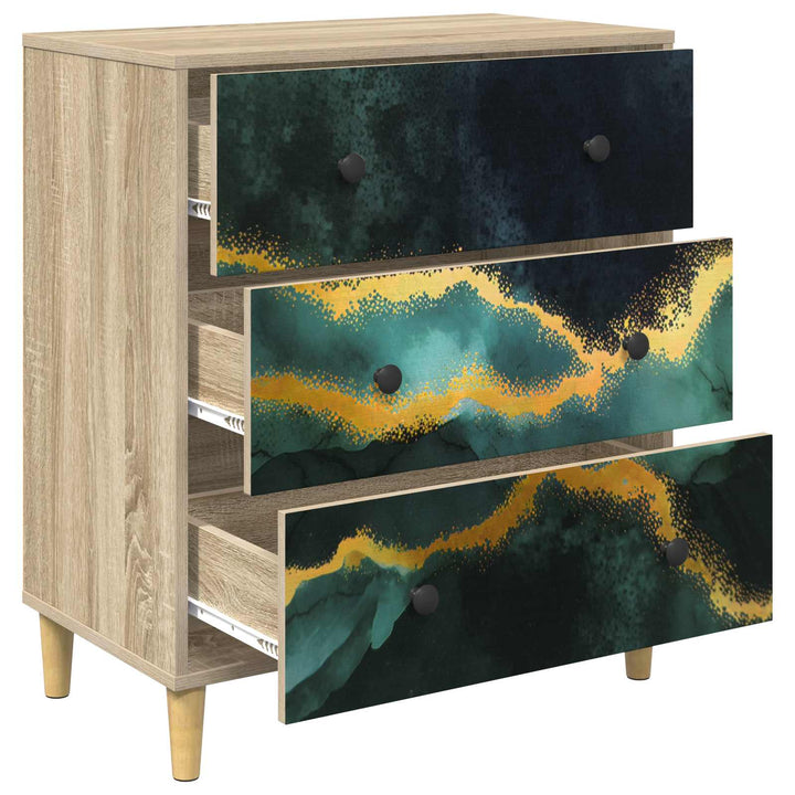 Skuffeskab WIJHE Teal marmorprint 66 x 36,5 x 75 cm Sonoma-eg