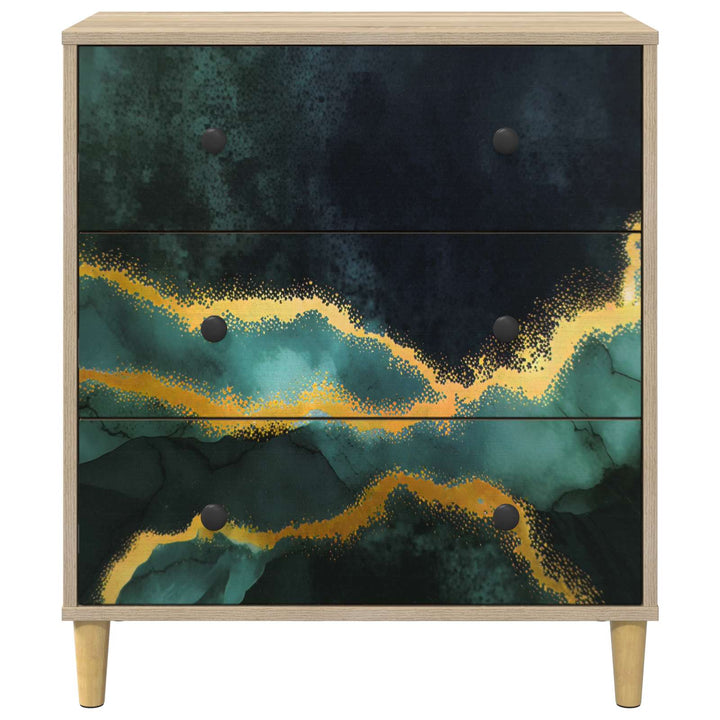 Skuffeskab WIJHE Teal marmorprint 66 x 36,5 x 75 cm Sonoma-eg