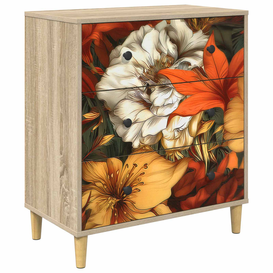 Skuffeskab GENNEP Liljemønster 66 x 36,5 x 75 cm Sonoma-eg