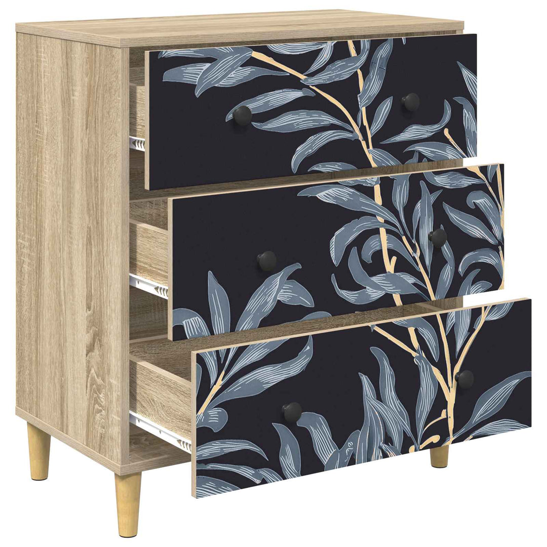 Skuffeskab DOKKUM Blå bregneprint 66 x 36,5 x 75 cm Sonoma-eg