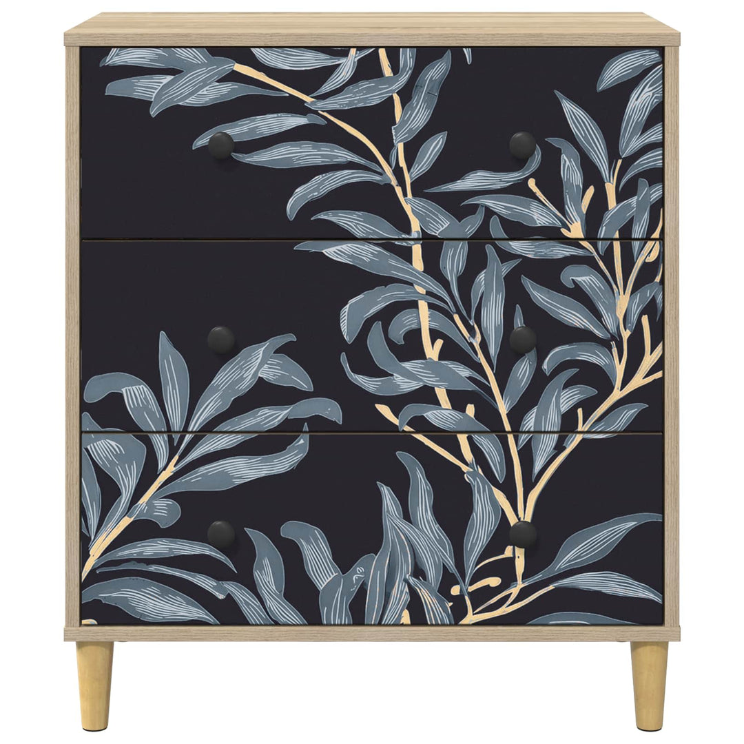 Skuffeskab DOKKUM Blå bregneprint 66 x 36,5 x 75 cm Sonoma-eg