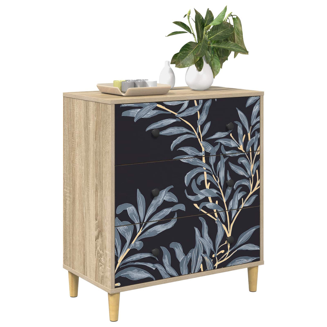 Skuffeskab DOKKUM Blå bregneprint 66 x 36,5 x 75 cm Sonoma-eg