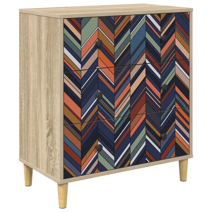 Skuffeskab OMMEN Geometrisk print 66 x 36,5 x 75 cm Sonoma-eg