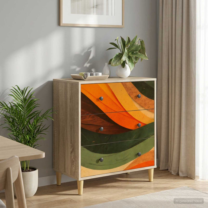Skuffeskab BONN Retro bølgeprint 66 x 36,5 x 75 cm Sonoma-eg