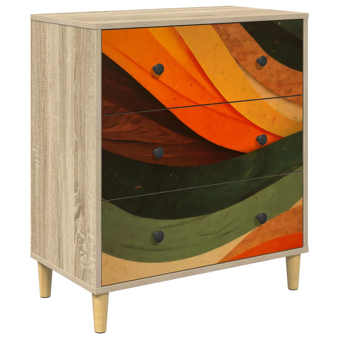 Skuffeskab BONN Retro bølgeprint 66 x 36,5 x 75 cm Sonoma-eg