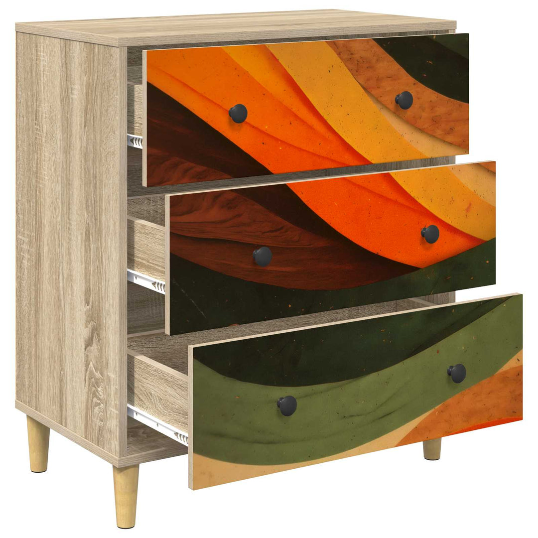 Skuffeskab BONN Retro bølgeprint 66 x 36,5 x 75 cm Sonoma-eg