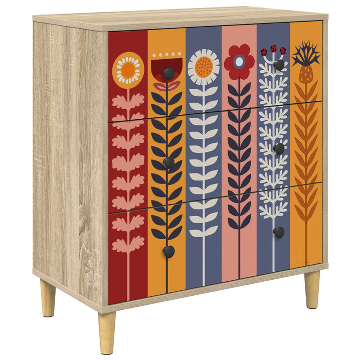 Skuffeskab ESSEN Solblomstprint 66 x 36,5 x 75 cm Sonoma-eg