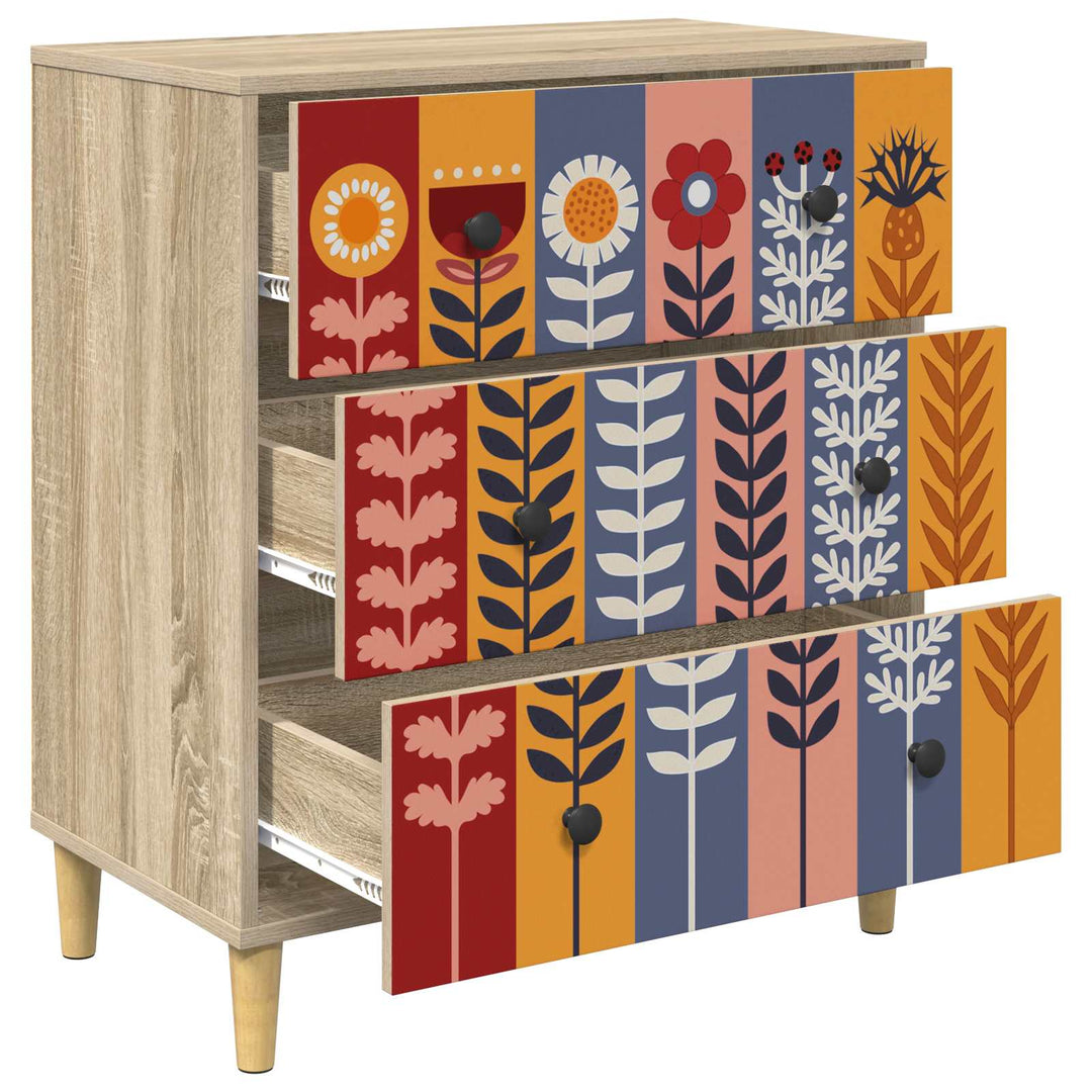 Skuffeskab ESSEN Solblomstprint 66 x 36,5 x 75 cm Sonoma-eg