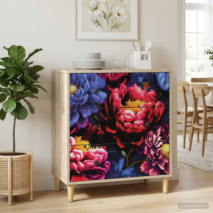 Skuffeskab KIEL Mørk pæontryk 66 x 36,5 x 75 cm Konstrueret træ