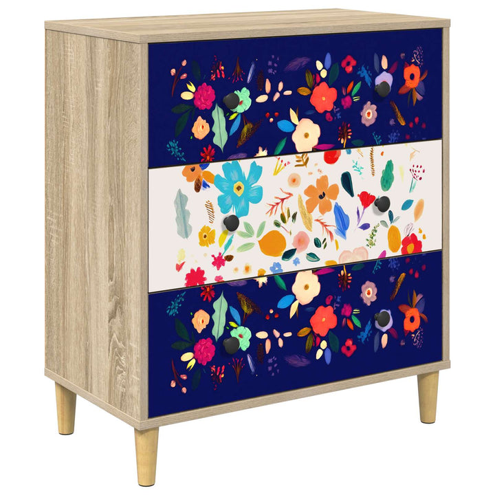 Skuffeskab MAINZ Blomsterprint 66 x 36,5 x 75 cm Sonoma-eg