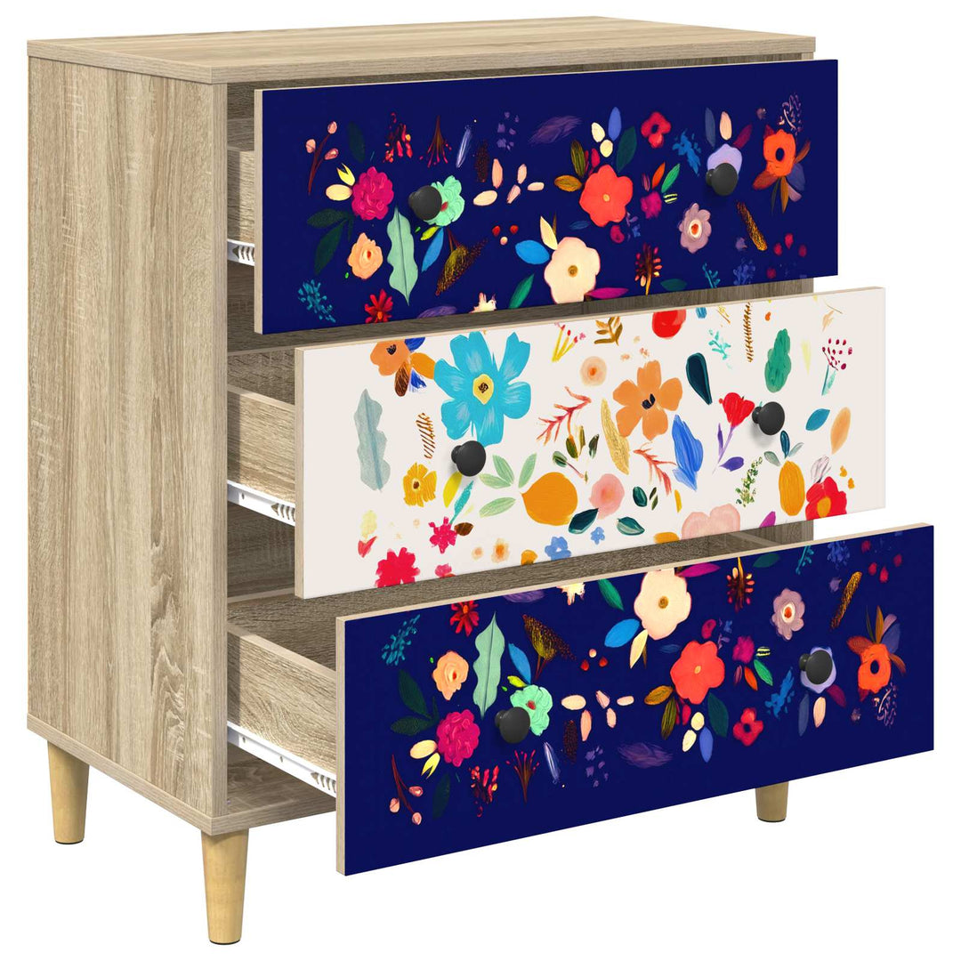 Skuffeskab MAINZ Blomsterprint 66 x 36,5 x 75 cm Sonoma-eg