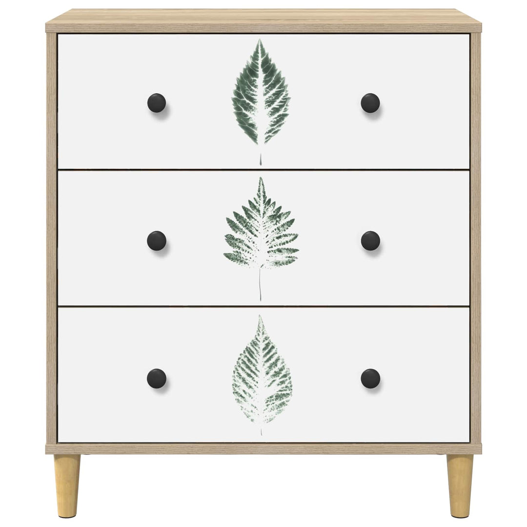 Skuffeskab HANAU Grøn bladmønster 66 x 36,5 x 75 cm Sonoma-eg