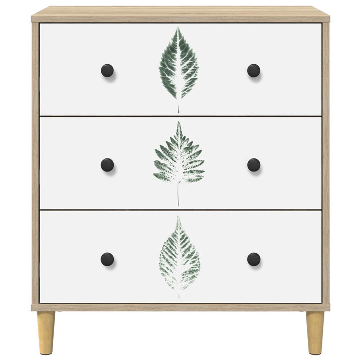 Skuffeskab HANAU Grøn bladmønster 66 x 36,5 x 75 cm Sonoma-eg