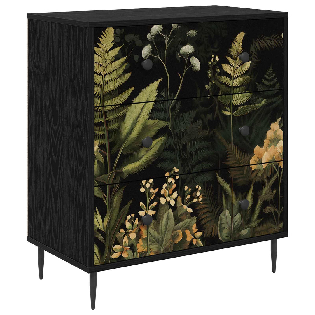 Skuffeskab RHENEN Tropisk jungleprint 66 x 36,5 x 76 cm Sort eg