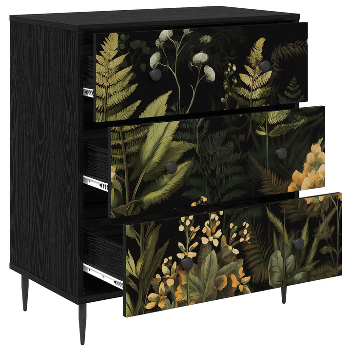Skuffeskab RHENEN Tropisk jungleprint 66 x 36,5 x 76 cm Sort eg