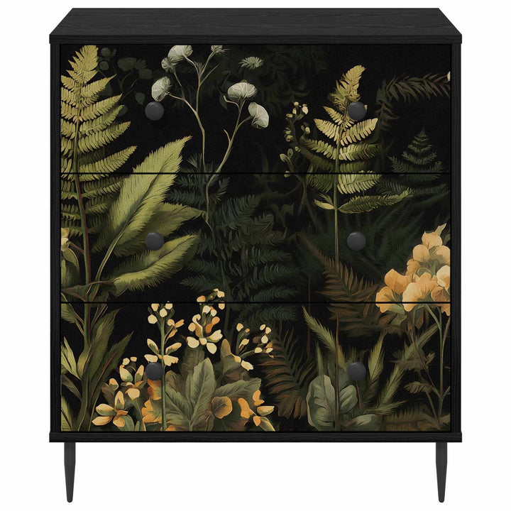 Skuffeskab RHENEN Tropisk jungleprint 66 x 36,5 x 76 cm Sort eg