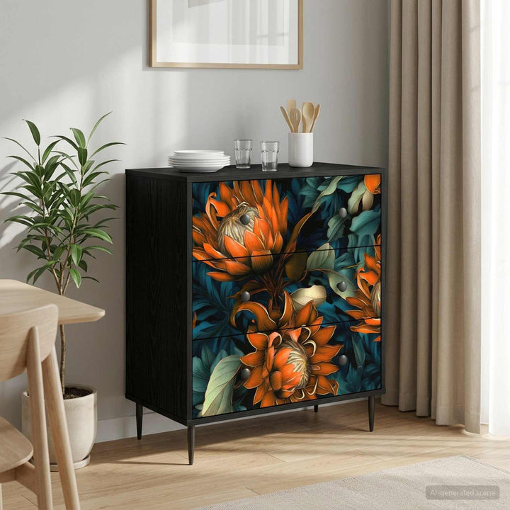 Skuffeskab LOCHEM Orange print 66 x 36,5 x 76 cm Sort eg