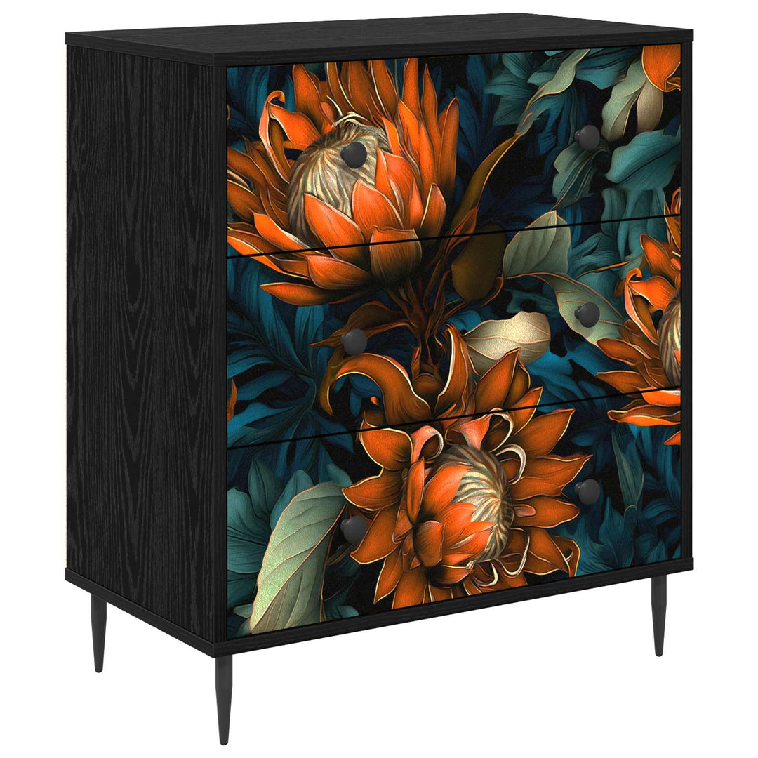 Skuffeskab LOCHEM Orange print 66 x 36,5 x 76 cm Sort eg