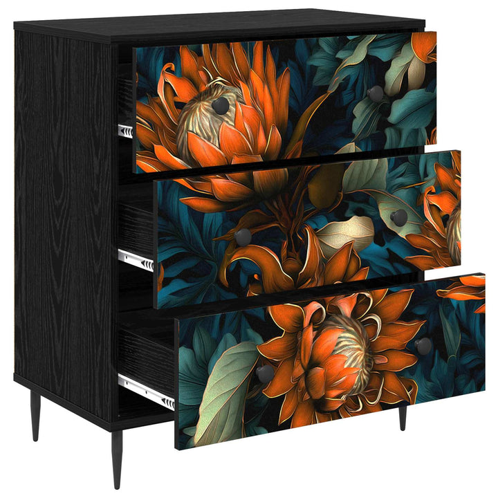 Skuffeskab LOCHEM Orange print 66 x 36,5 x 76 cm Sort eg