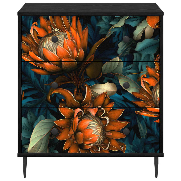 Skuffeskab LOCHEM Orange print 66 x 36,5 x 76 cm Sort eg