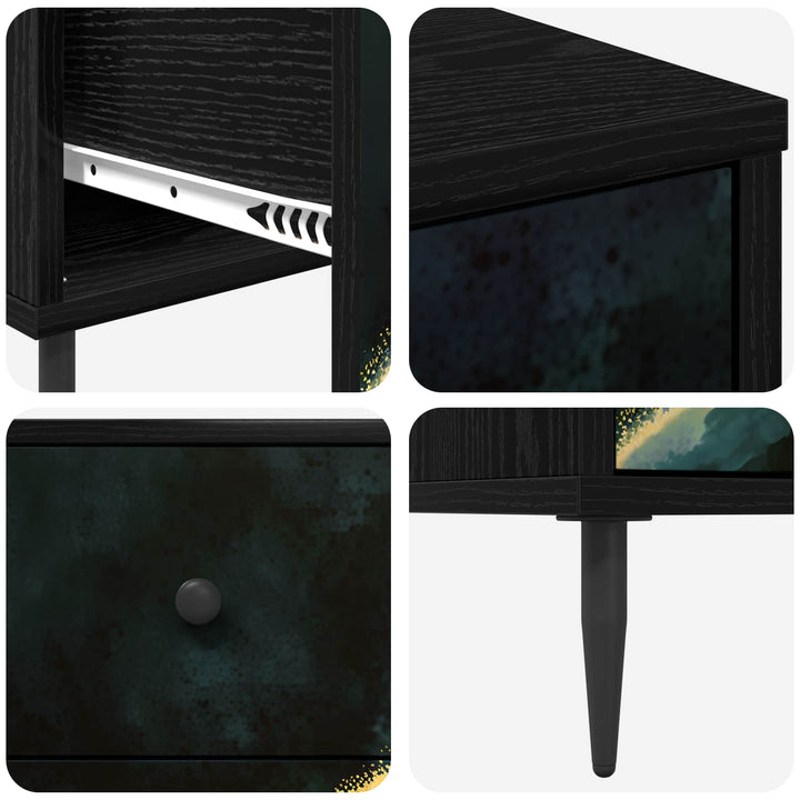Skuffeskab WIJHE Teal marmorprint 66 x 36,5 x 76 cm Sort eg