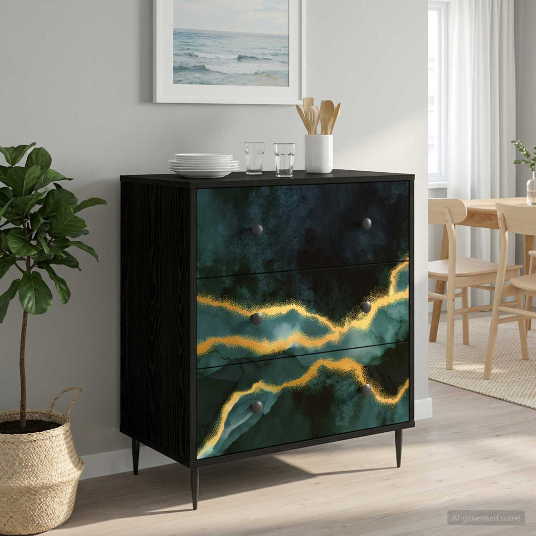 Skuffeskab WIJHE Teal marmorprint 66 x 36,5 x 76 cm Sort eg