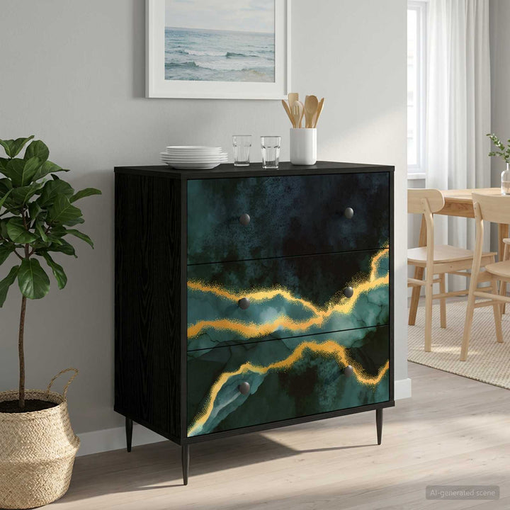 Skuffeskab WIJHE Teal marmorprint 66 x 36,5 x 76 cm Sort eg