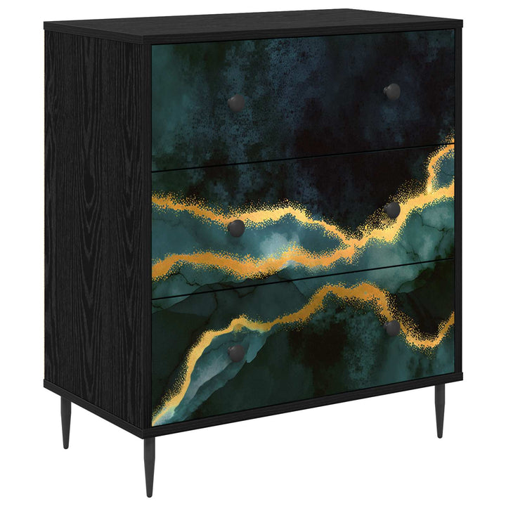 Skuffeskab WIJHE Teal marmorprint 66 x 36,5 x 76 cm Sort eg