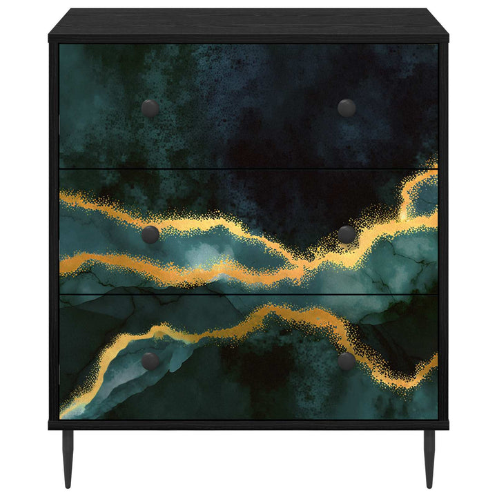 Skuffeskab WIJHE Teal marmorprint 66 x 36,5 x 76 cm Sort eg