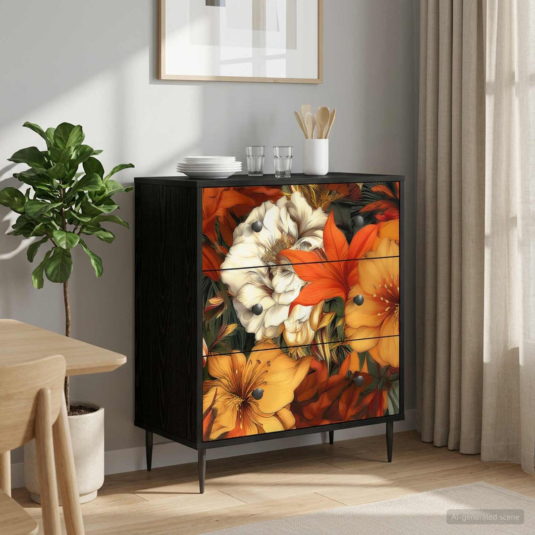 Skuffeskab GENNEP Liljemønster 66 x 36,5 x 76 cm Sort eg