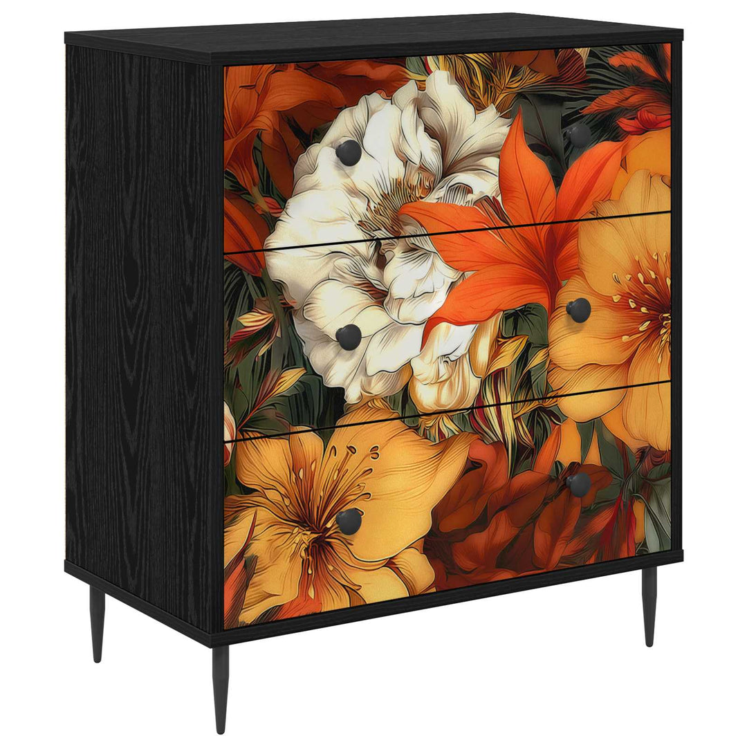 Skuffeskab GENNEP Liljemønster 66 x 36,5 x 76 cm Sort eg