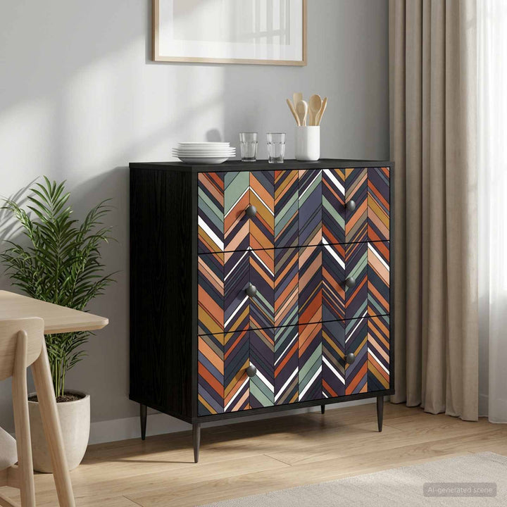 Skuffeskab OMMEN Geometrisk print 66 x 36,5 x 76 cm Sort eg