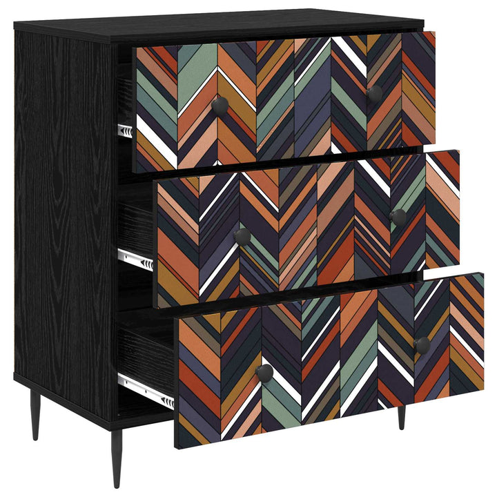 Skuffeskab OMMEN Geometrisk print 66 x 36,5 x 76 cm Sort eg