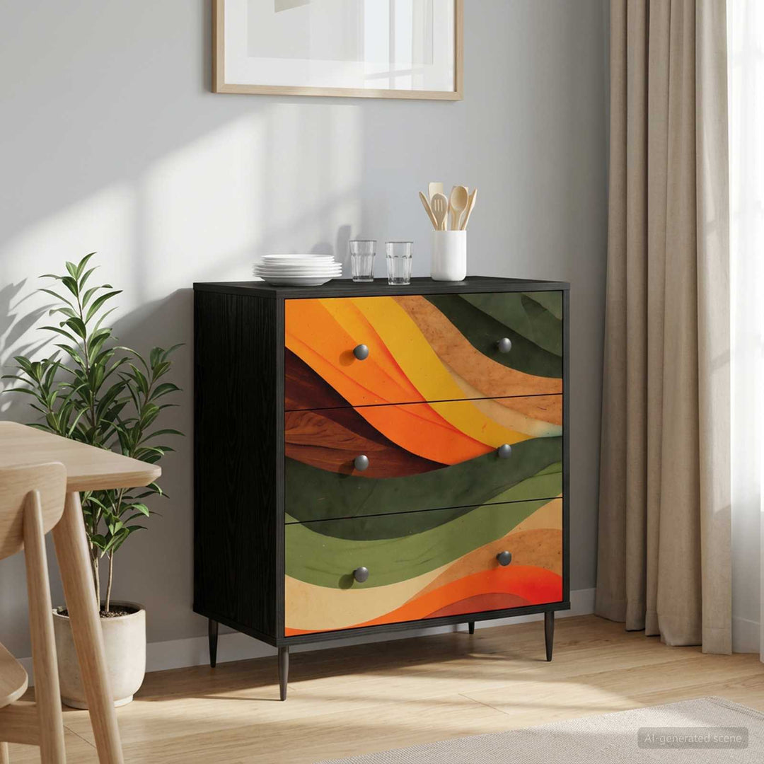 Skuffeskab BONN Retro bølgeprint 66 x 36,5 x 76 cm Sort eg