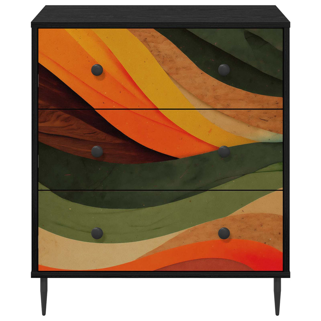 Skuffeskab BONN Retro bølgeprint 66 x 36,5 x 76 cm Sort eg
