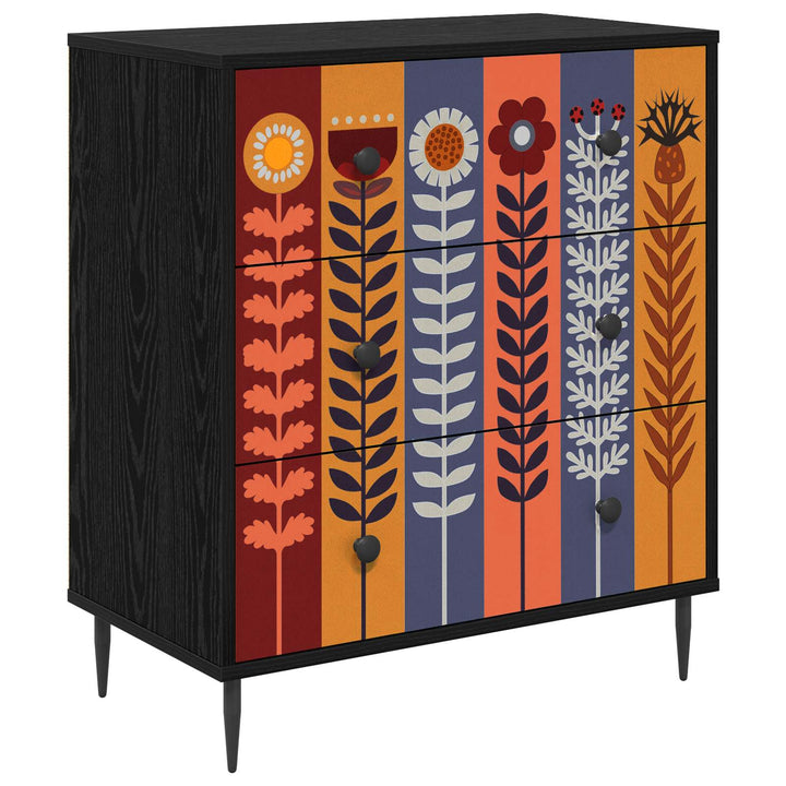 Skuffeskab ESSEN Solblomstprint 66 x 36,5 x 76 cm Sort eg