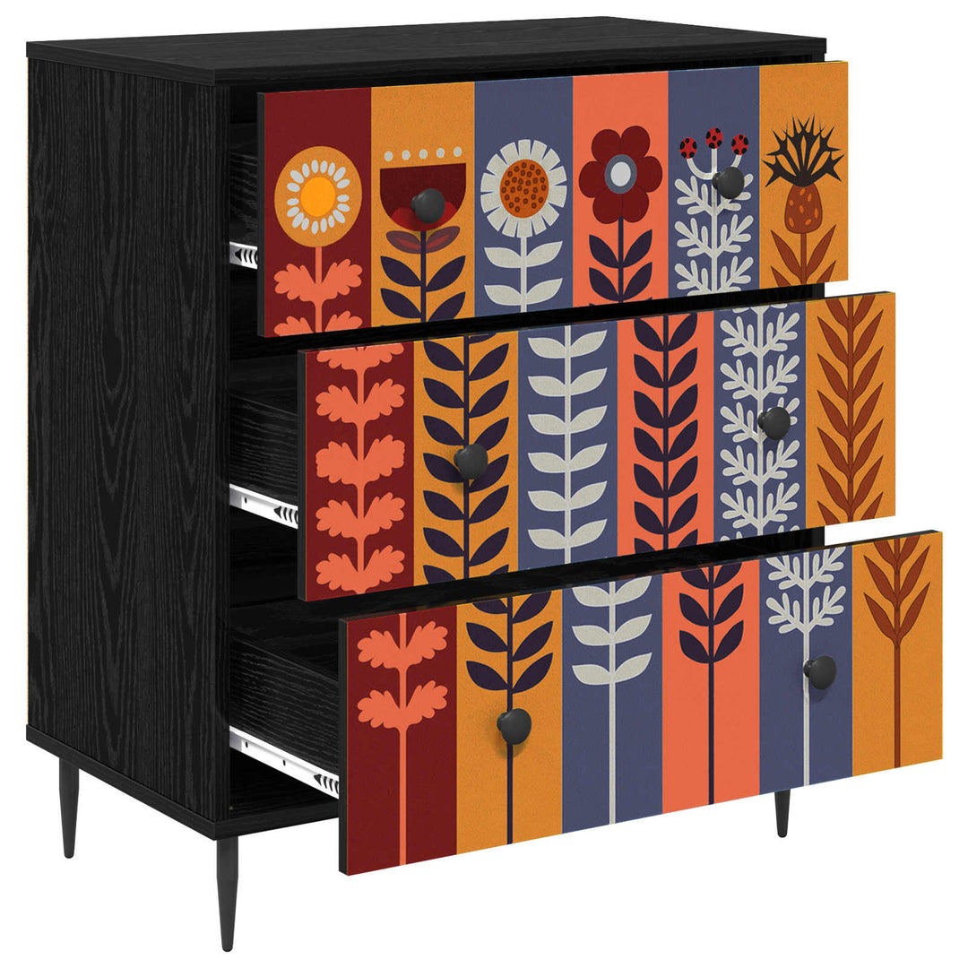 Skuffeskab ESSEN Solblomstprint 66 x 36,5 x 76 cm Sort eg