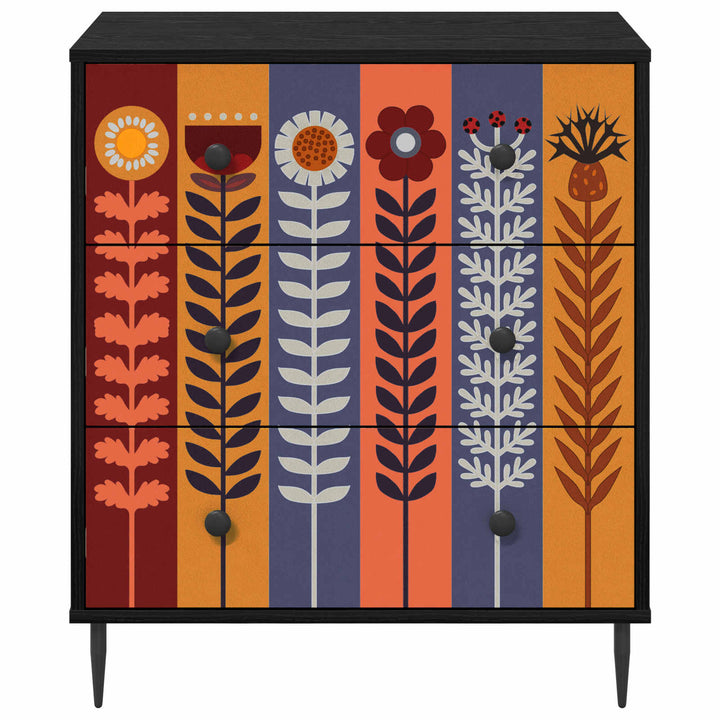 Skuffeskab ESSEN Solblomstprint 66 x 36,5 x 76 cm Sort eg