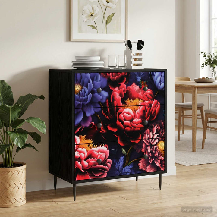 Skuffeskab KIEL Mørk pæontryk 66 x 36,5 x 76 cm Konstrueret træ