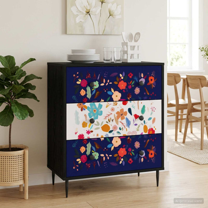 Skuffeskab MAINZ Blomsterprint 66 x 36,5 x 76 cm Sort eg