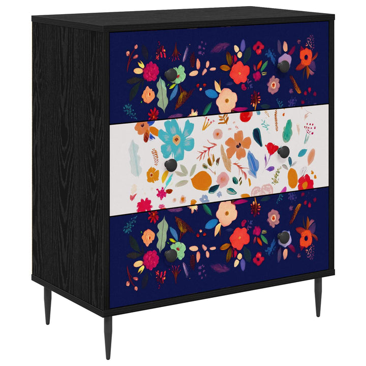 Skuffeskab MAINZ Blomsterprint 66 x 36,5 x 76 cm Sort eg