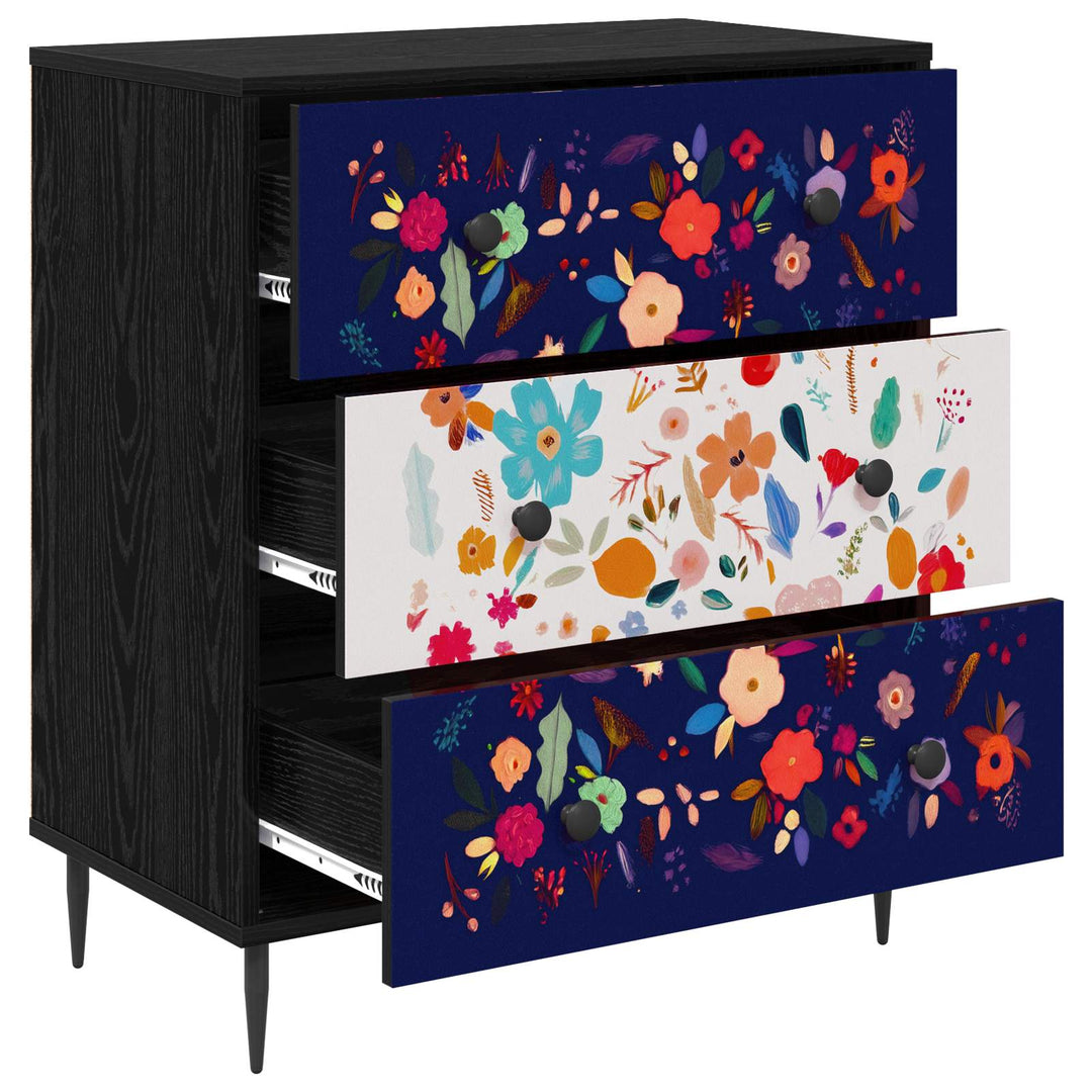 Skuffeskab MAINZ Blomsterprint 66 x 36,5 x 76 cm Sort eg