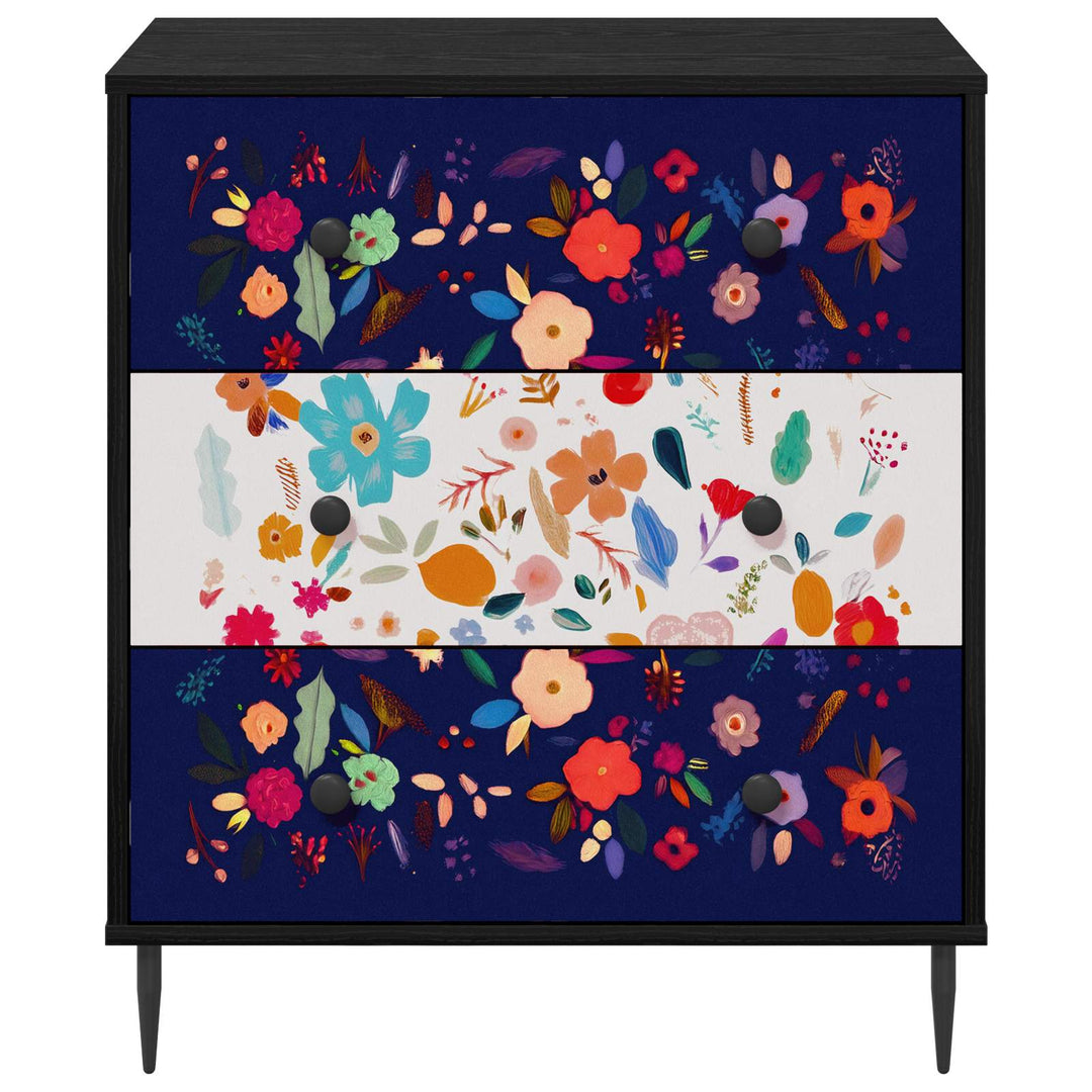 Skuffeskab MAINZ Blomsterprint 66 x 36,5 x 76 cm Sort eg