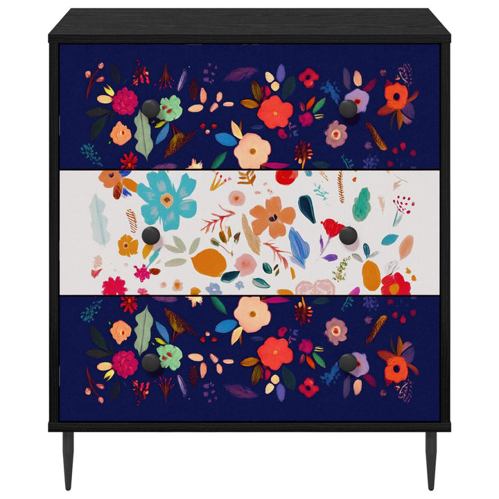 Skuffeskab MAINZ Blomsterprint 66 x 36,5 x 76 cm Sort eg