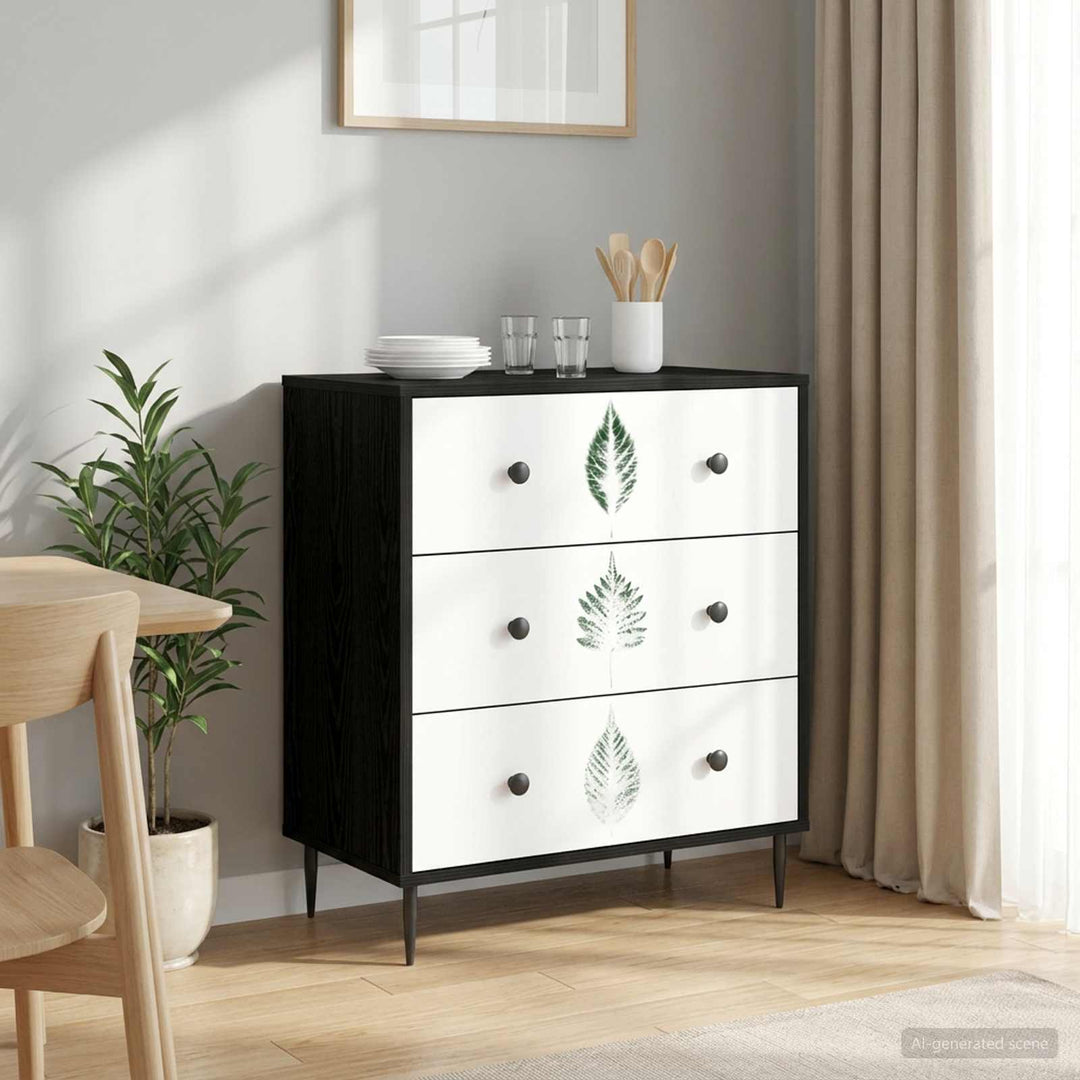 Skuffeskab HANAU Grøn bladmønster 66 x 36,5 x 76 cm Sort eg