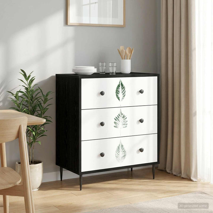 Skuffeskab HANAU Grøn bladmønster 66 x 36,5 x 76 cm Sort eg