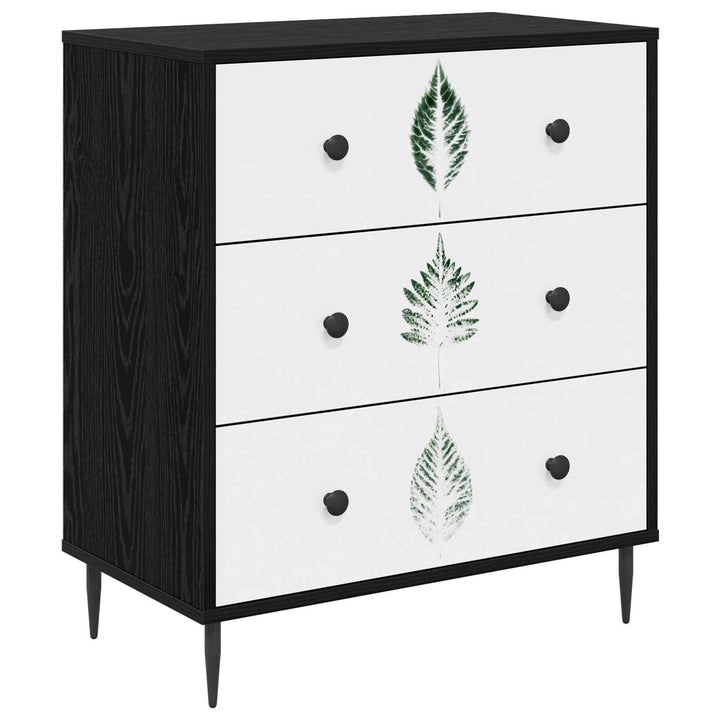 Skuffeskab HANAU Grøn bladmønster 66 x 36,5 x 76 cm Sort eg